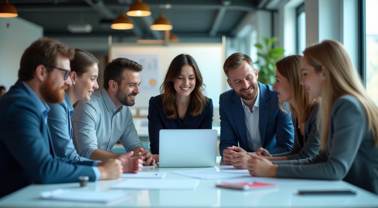 가름길 팀이 사무실에서 협업하며 전략 회의를 하는 모습